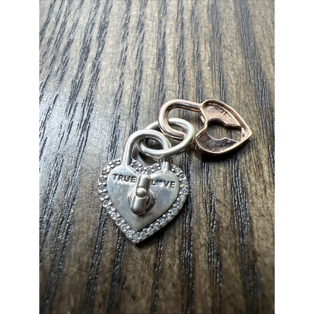 Authentic Pandora , Two-tone Rose Twistable Heart Padlock Dangle Charm 783079C01 - Picture 4 of 8